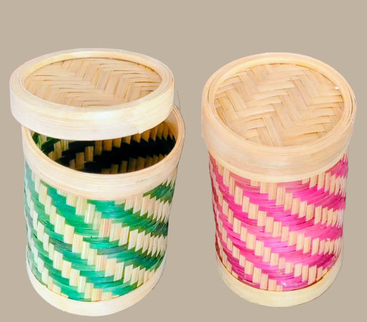 Round Bamboo Box with Lid- Tall