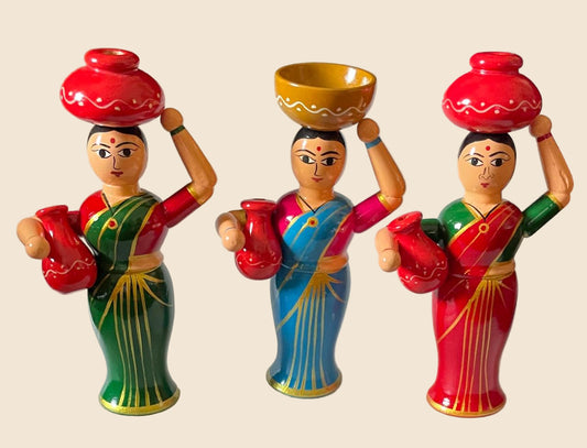 Wooden Water Bearer Lady Doll 1 piece - Chennapatna